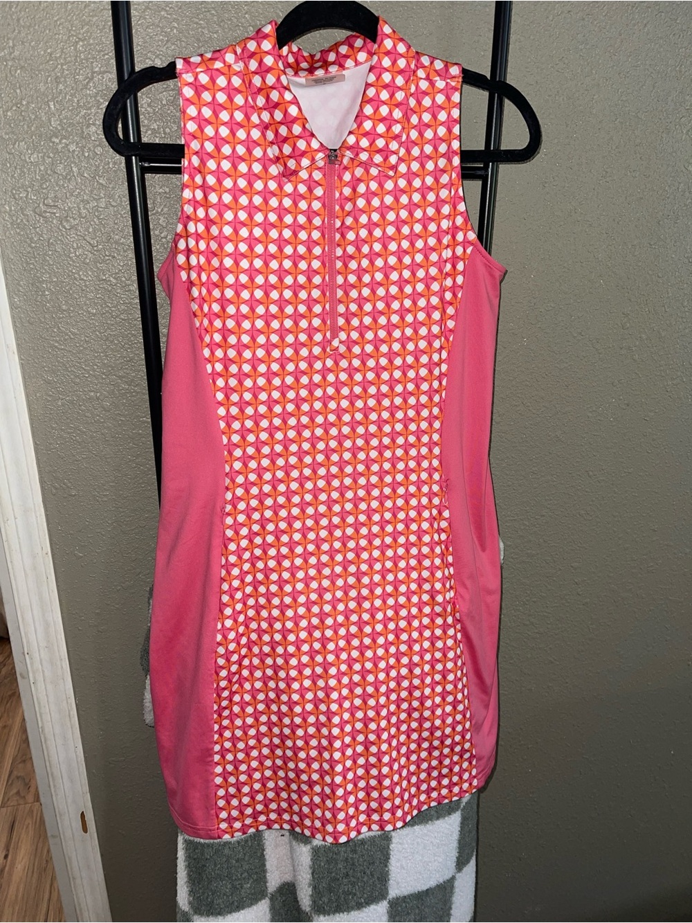 Jofit Pink and Orange Geometric Zip Polo